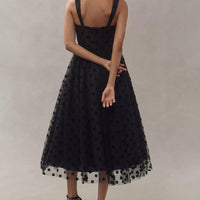 Exquisite Perfect Tulle Polka Dot Sweetheart Bustier A-Line Midi Dress
