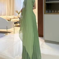 Elegant Flowing Pleated Off-the-Shoulder Maxi Dress