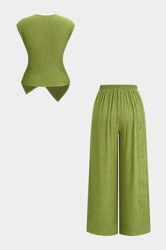 Metallic V-Neck Ruched Tank Top And Wide Leg Pants