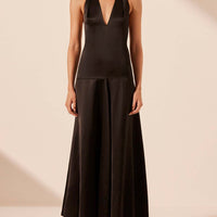 Elegant Deep V Neck Halter Maxi Dress