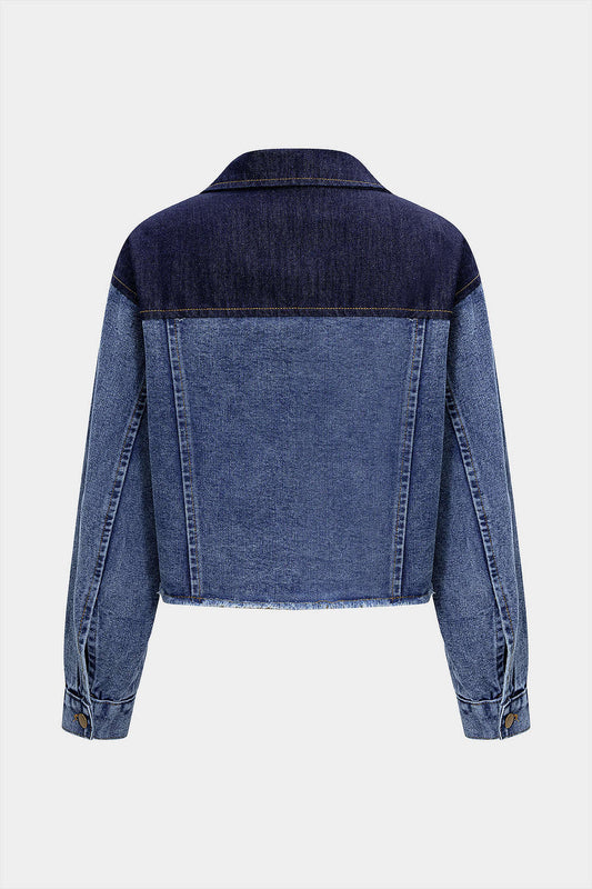 Denim Contrast Button Frayed Jacket