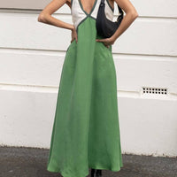 V-neck Contrasting Color Splicing Chic Dress