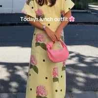Jasmine Linen Blend Floral Polka Dot Wide Sleeve Shirt Maxi Dress