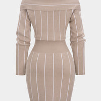 Knit Contrast Stripes Print Long Sleeve Dress