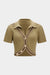 Knit Contrast Asymmetrical Metallic Button Short-Sleeve Top