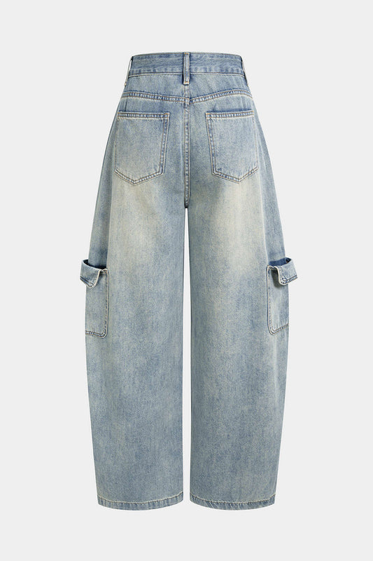 Denim Pocket High Waist Wide Leg Jeans