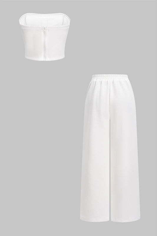 Contrast Tube Top And Wide Leg Trousers Set