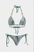 Lace Patchwork Tie Front Beaded Bikini Set
