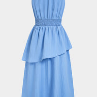 Round Neck Asymmetrical Ruched Cut Out Maxi Dress