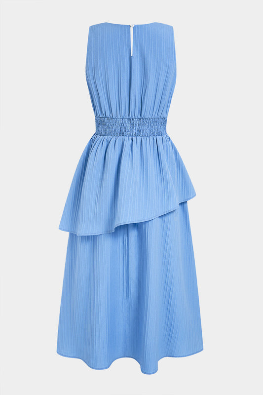 Round Neck Asymmetrical Ruched Cut Out Maxi Dress