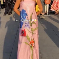 Special Night Sequin Floral Print Off Shoulder A-line Maxi Dress