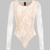 Lace Round Neck Hollow Out Long-Sleeve Bodysuit