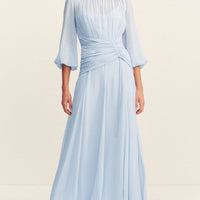 Elegant High Neck Balloon Sleeve Maxi Dress