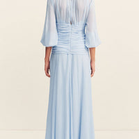 Elegant High Neck Balloon Sleeve Maxi Dress