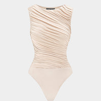 Round Neck Ruched Sleeveless Bodysuit