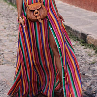 Casual Striped Printed Shirt Maxi Skirt