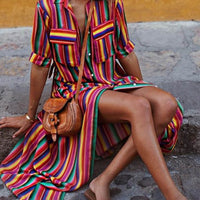 Casual Striped Printed Shirt Maxi Skirt