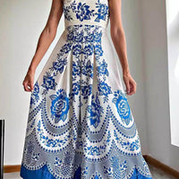 Ethnic Floral Print Back Smocked Loose Midi Dress
