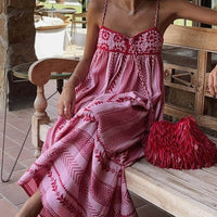 Crochet Patchwork Ethnic Style Knitted Slip Maxi Dress