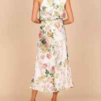 Halter Neck Floral Elastic Waist Maxi Dress