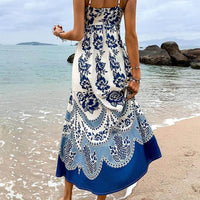 Ethnic Floral Print Back Smocked Loose Midi Dress