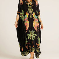 Unique Drop Shoulder Sleeve Coconut Tree Printed Dress