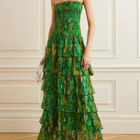 Strapless Layered Bandeau Floral Print Maxi Dress