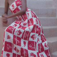 Unique Printed Floral Trim One Shoulder Flared Maxi Dress