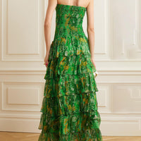 Strapless Layered Bandeau Floral Print Maxi Dress