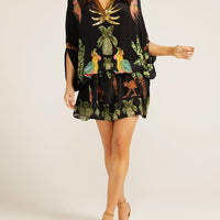 Unique Drop Shoulder Sleeve Coconut Tree Printed Dress