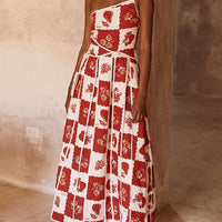 Unique Printed Floral Trim One Shoulder Flared Maxi Dress