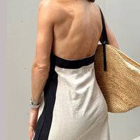 Halter Neck Slit Color Block Maxi Dress