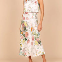Halter Neck Floral Elastic Waist Maxi Dress