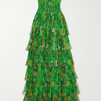 Strapless Layered Bandeau Floral Print Maxi Dress