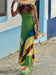 Unique Color Block Stitching Print Backless Slim Fit Maxi Dress