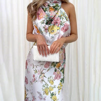 Halter Neck Floral Elastic Waist Maxi Dress
