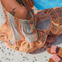 Ethnic Print Linen Blend Off Shoulder Loose Mini Dress