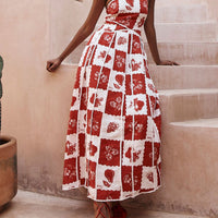Unique Printed Floral Trim One Shoulder Flared Maxi Dress