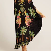Unique Drop Shoulder Sleeve Coconut Tree Printed Dress