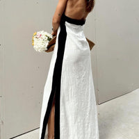 Halter Neck Slit Color Block Maxi Dress