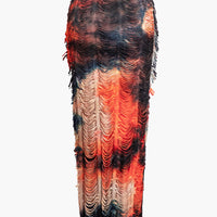 Distressed V-Neck Crop Top And High Slit Maxi Skirt Set