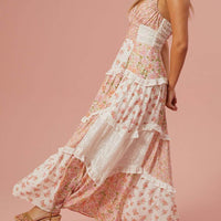 Retro Floral Print Patchwork Maxi Dress