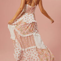 Retro Floral Print Patchwork Maxi Dress