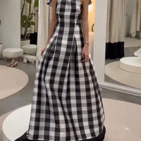 Classic Plaid Print Halter Neck Maxi Dress