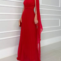 Elegant Flowing Pleated Off-the-Shoulder Maxi Dress