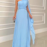 Elegant Flowing Pleated Off-the-Shoulder Maxi Dress