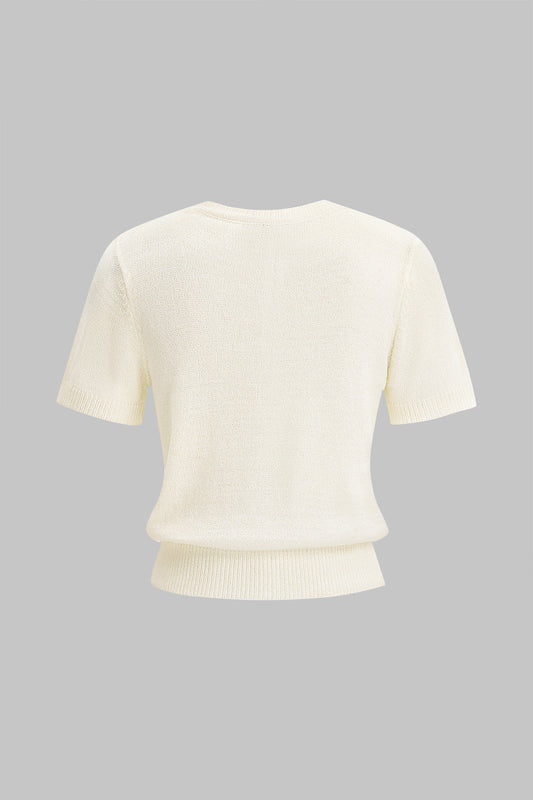 Knit Embroidery Round Neck Short Sleeve Top