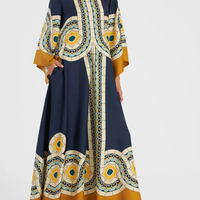 Twill Art Deco Print Maxi Dress