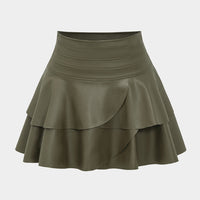 Solid Faux Leather Asymmetrical Skirt