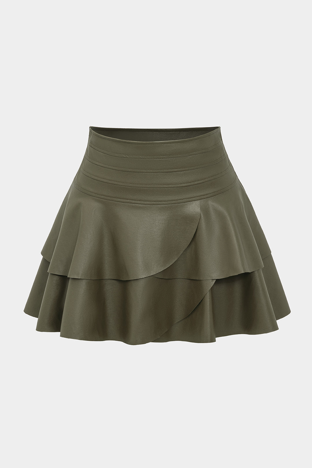Solid Faux Leather Asymmetrical Skirt